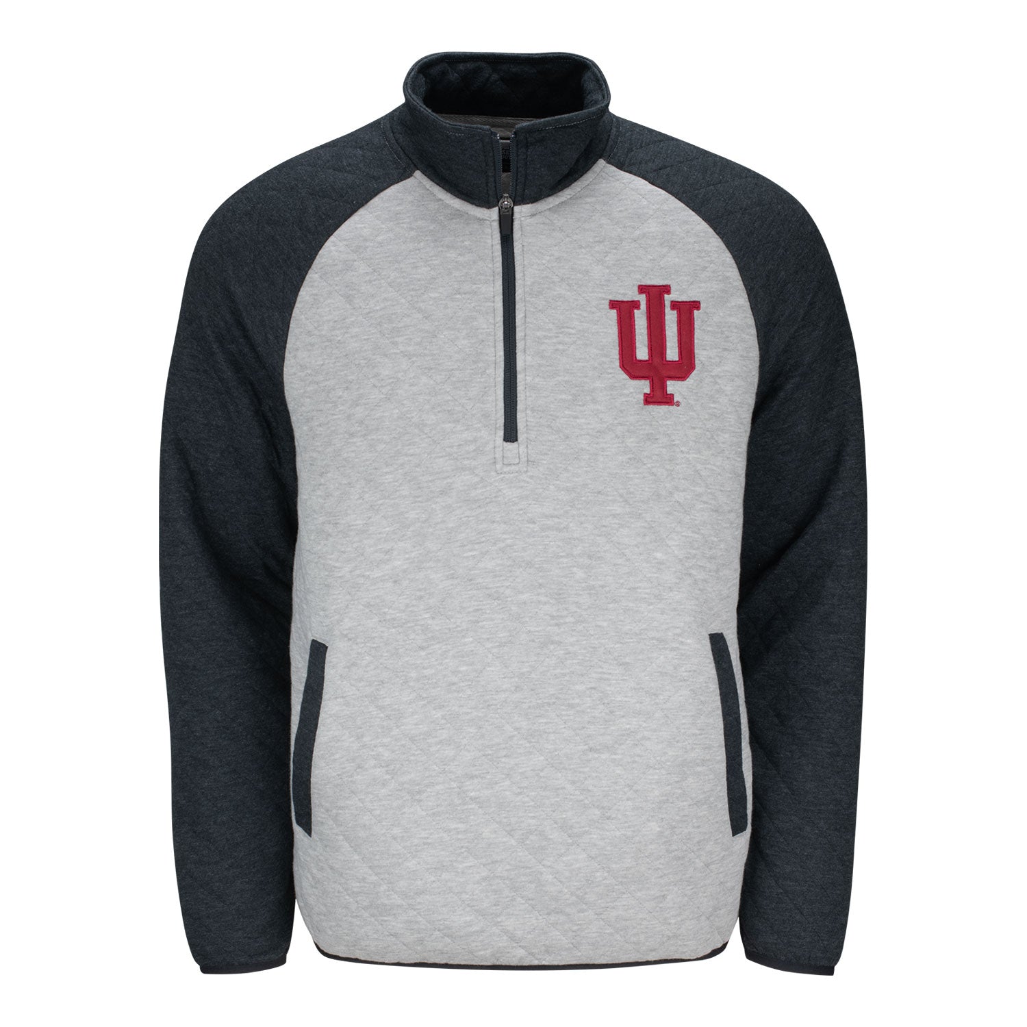 Indiana Hoosiers Slugger 1/4 Zip Grey and Black Jacket - Front Flat View