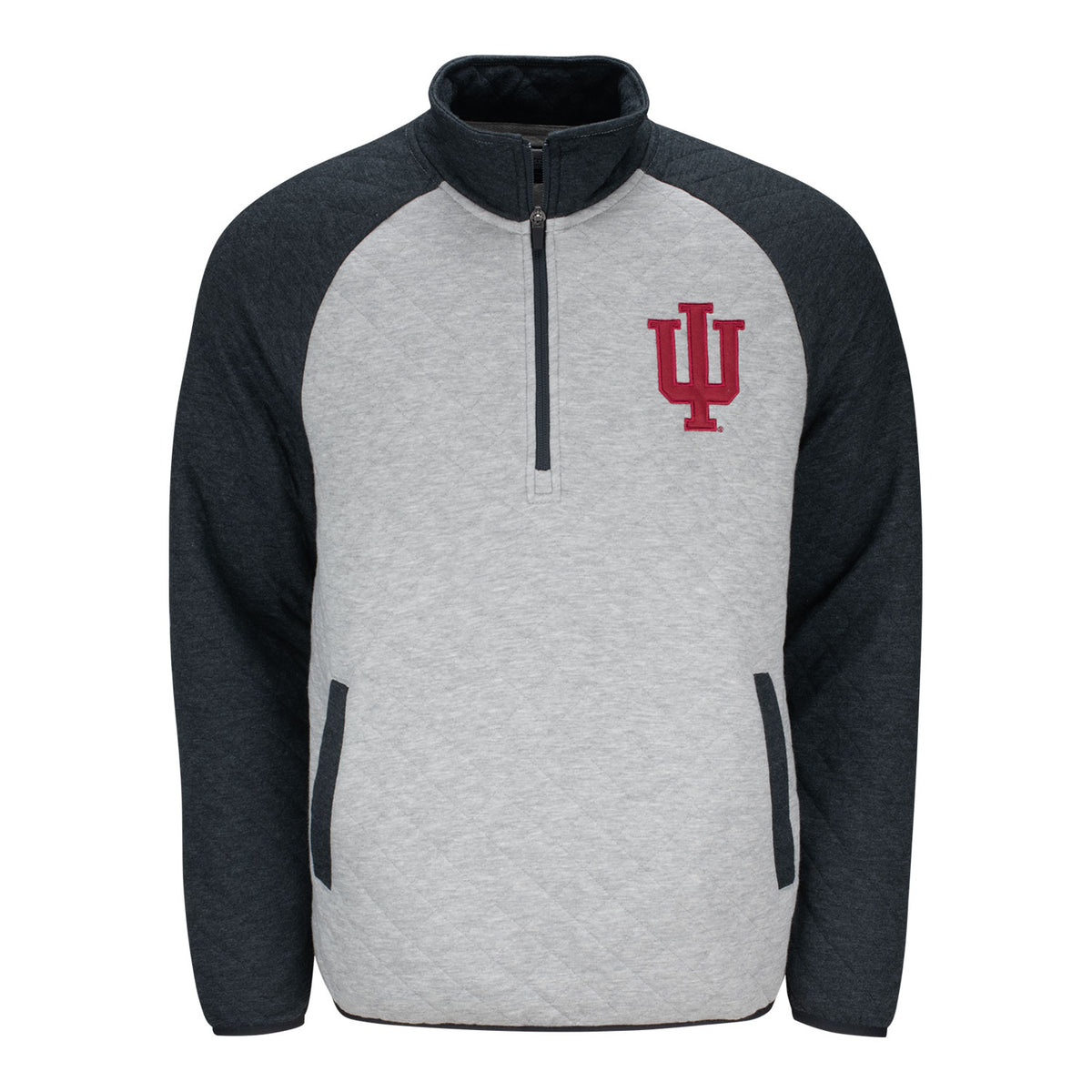 Indiana Hoosiers Slugger 1/4 Zip Grey and Black Jacket - Front Flat View