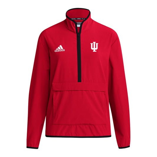 Indiana Hoosiers Adidas Coaches 1/4 Zip Pocket Crimson Jacket - Front View