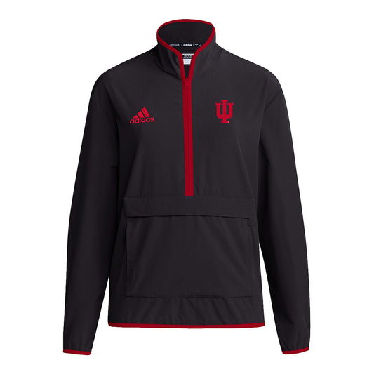 Indiana Hoosiers Adidas Coaches 1/4 Zip Pocket  Black Jacket - Front View