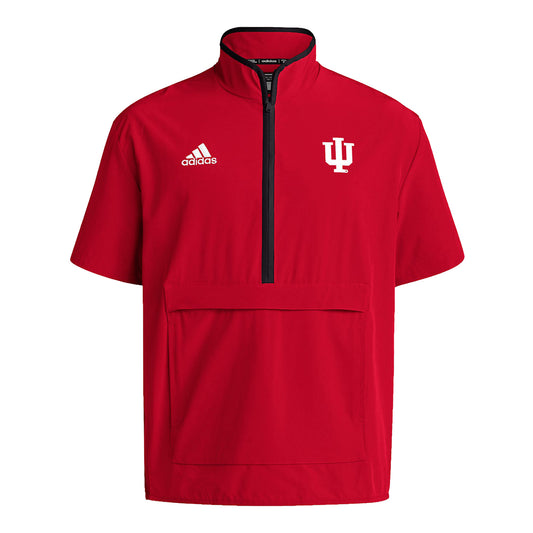 Indiana Hoosiers Adidas Coaches 1/4 Zip Pocket Short Sleeve Jacket - Front View