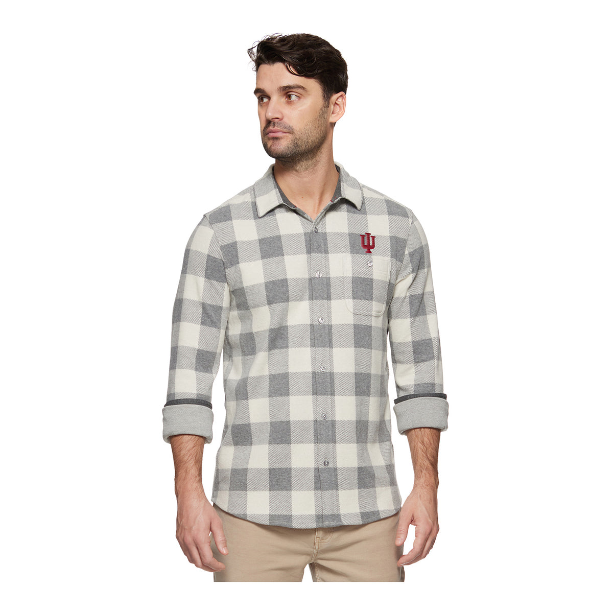 Indiana Hoosiers Thatcher Hero Knit Flannel – Cream/Grey - Full View