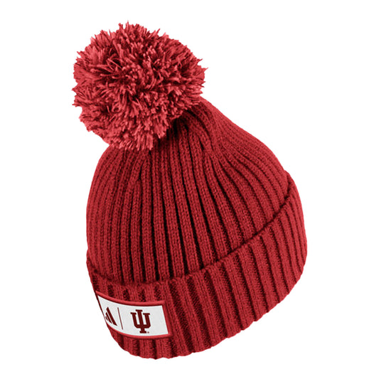 Indiana Hoosiers Adidas Rib Cuff Pom Crimson Knit Hat - Back View