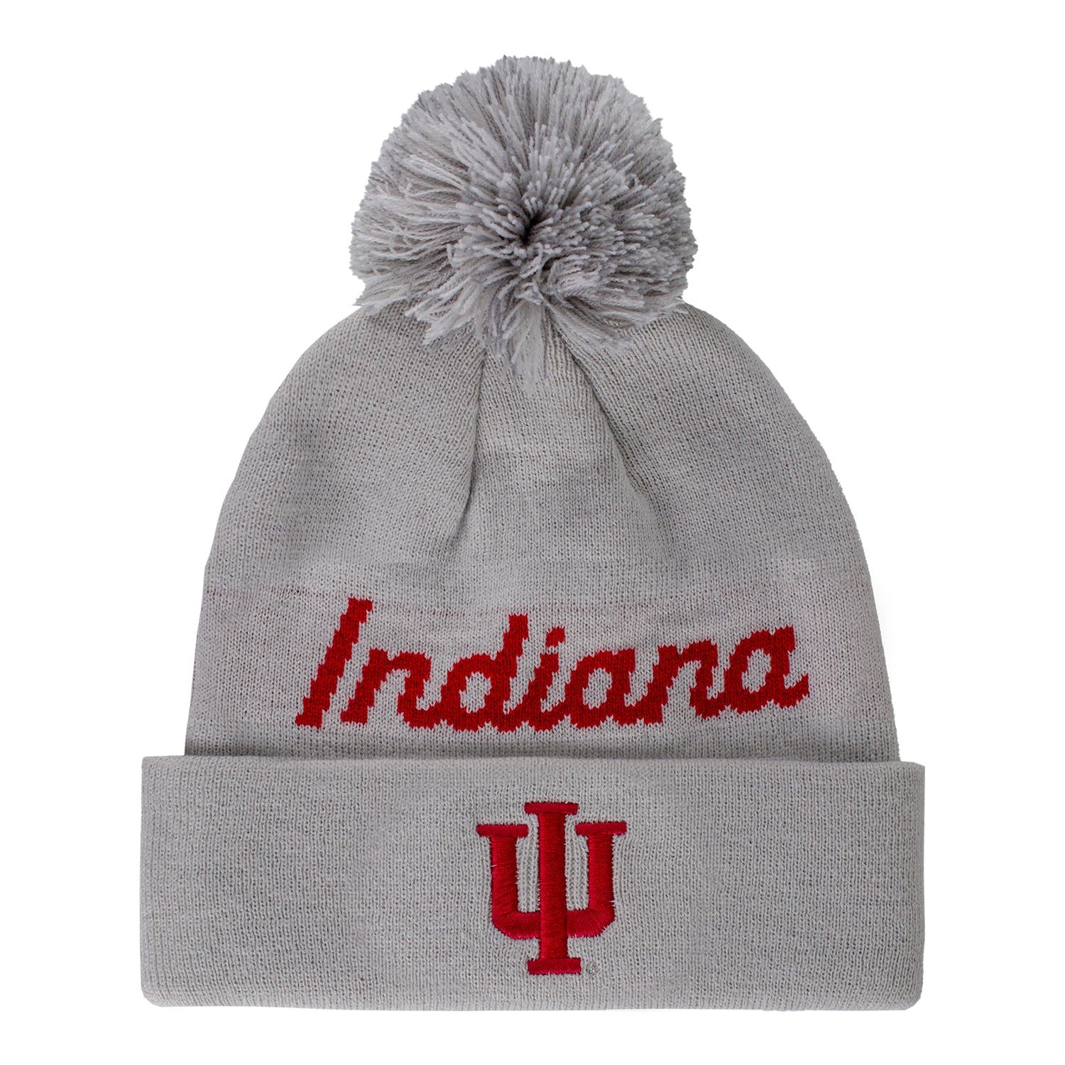 Indiana Hoosiers Adidas Cuff Pom Grey Knit Hat - Back View