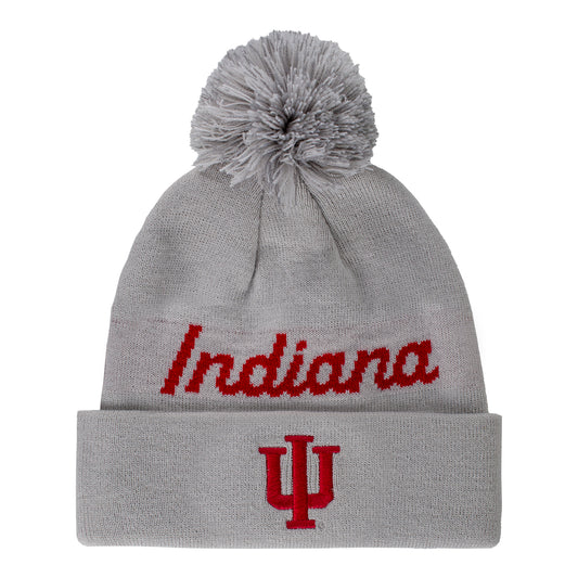 Indiana Hoosiers Adidas Cuff Pom Grey Knit Hat - Back View