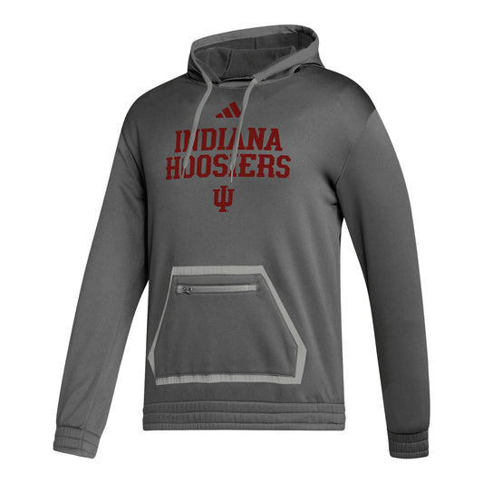 Indiana Hoosiers Adidas Sideline Locker Wordmark Grey Hood - Front View