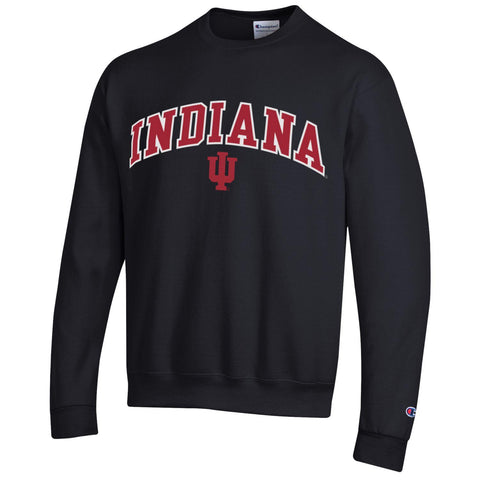 Indiana Hoosiers Twill Arch Logo Powerblend Black Crew - Front View