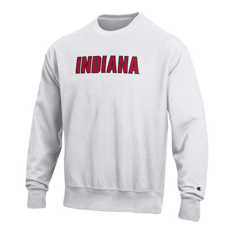 Indiana Hoosiers Wordmark Reverse Weave White Crew - Front View