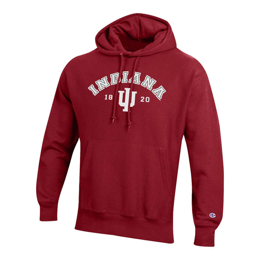 Indiana Hoosiers Arch Established Reverse Weave Crimson Hood - Front View