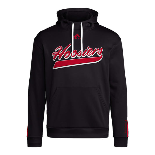 Indiana Hoosiers Adidas Sideline Hooded Black Sweatshirt - Front View