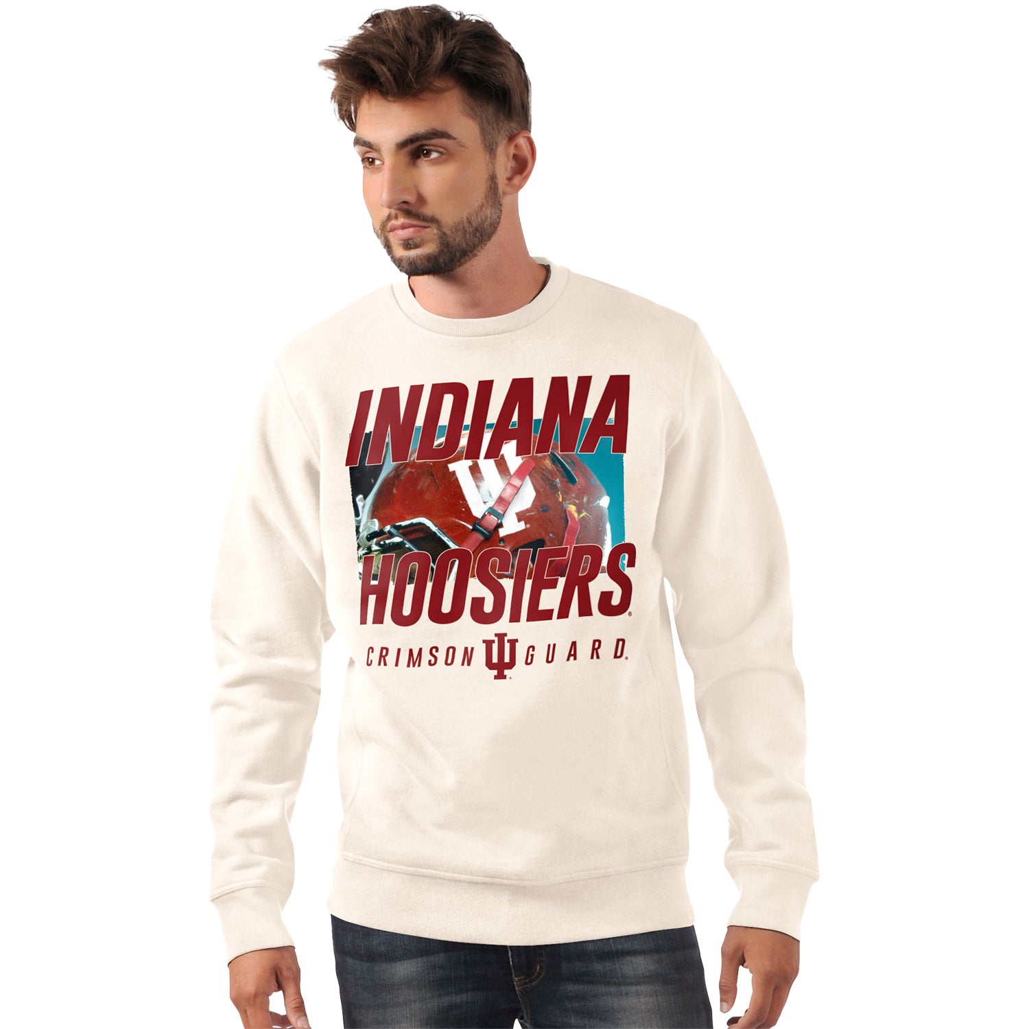 Indiana Hoosiers Football White Crewneck Sweatshirt - Front View