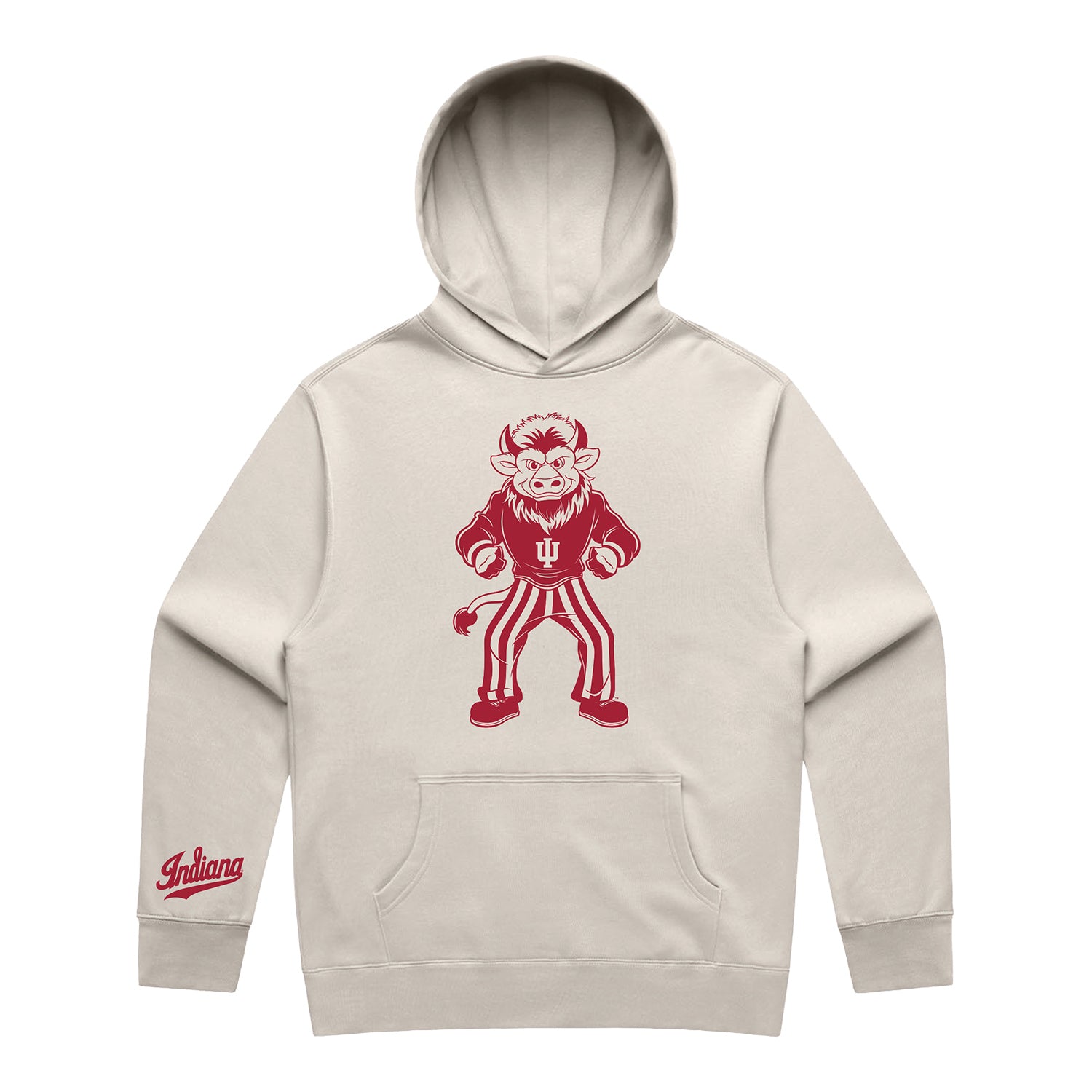 Indiana Hoosiers Hoosier the Bison Hooded Bone Color Sweatshirt - Front View