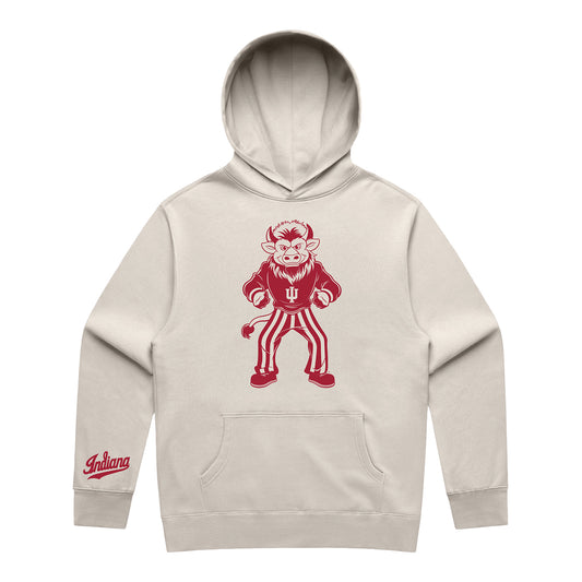 Indiana Hoosiers Hoosier the Bison Hooded Bone Color Sweatshirt - Front View