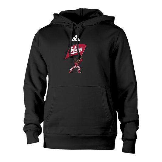 Indiana Hoosiers Hoosier the Bison Flag Waving Black Hooded Sweatshirt - Front View