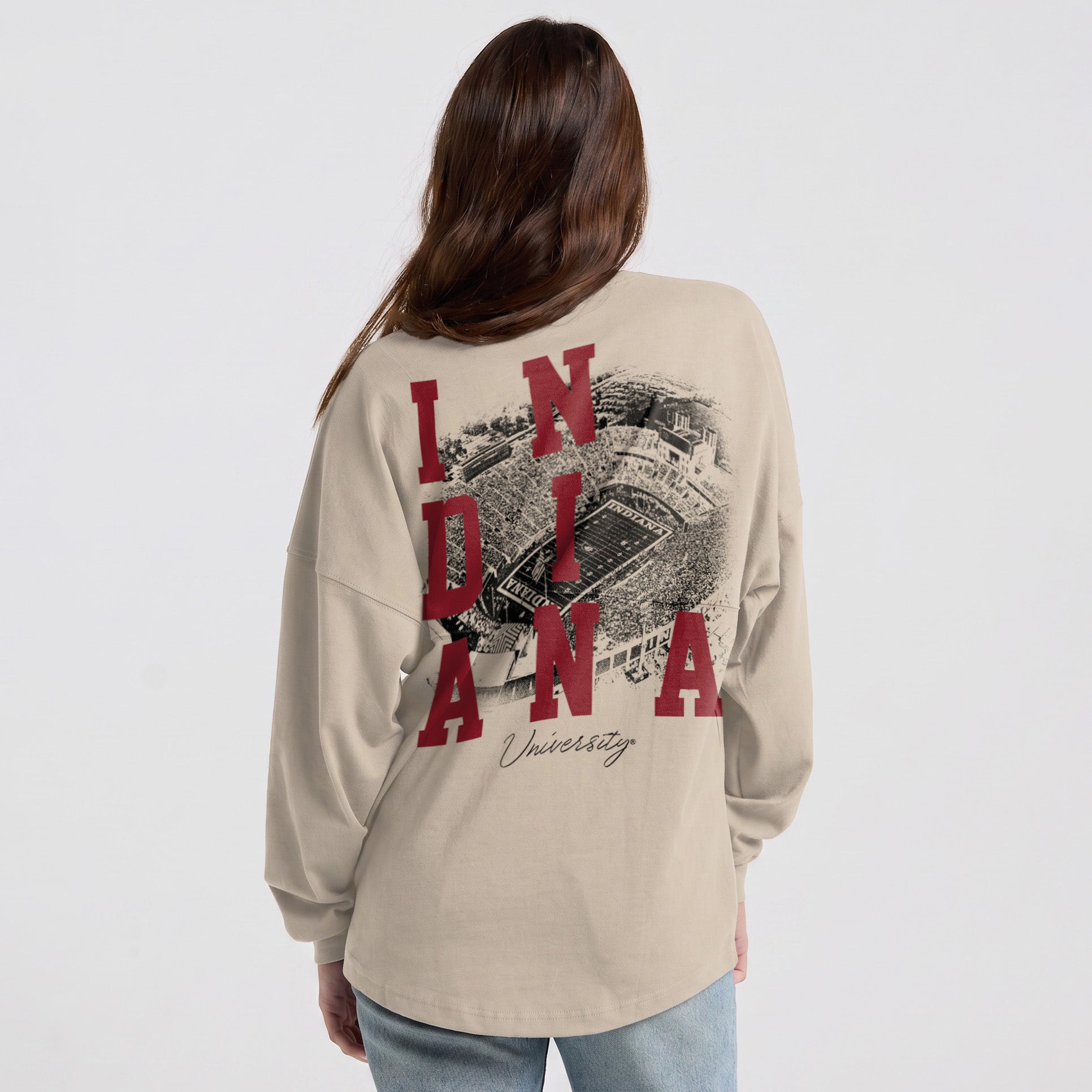 Indiana Hoosiers Stadium Memorial Chalk Long Sleeve Sweatshirt - Back View