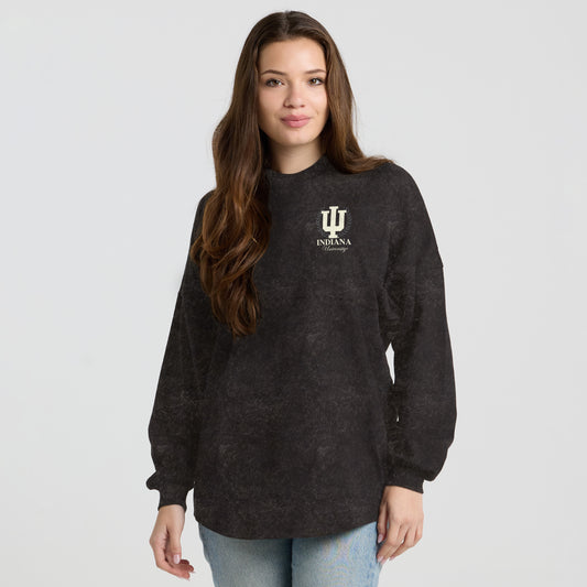 Indiana Hoosiers Washed Corduroy Indiana Script Black Long Sleeve T-Shirt