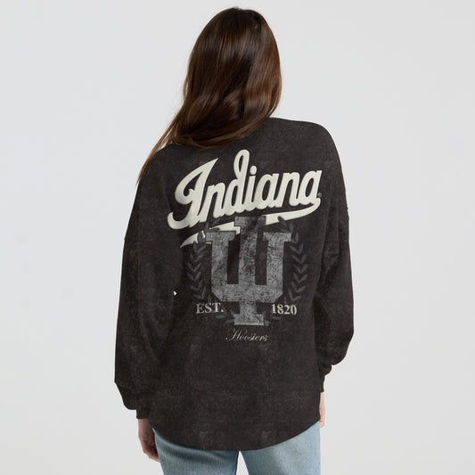 Indiana Hoosiers Washed Corduroy Indiana Script Black Long Sleeve T-Shirt