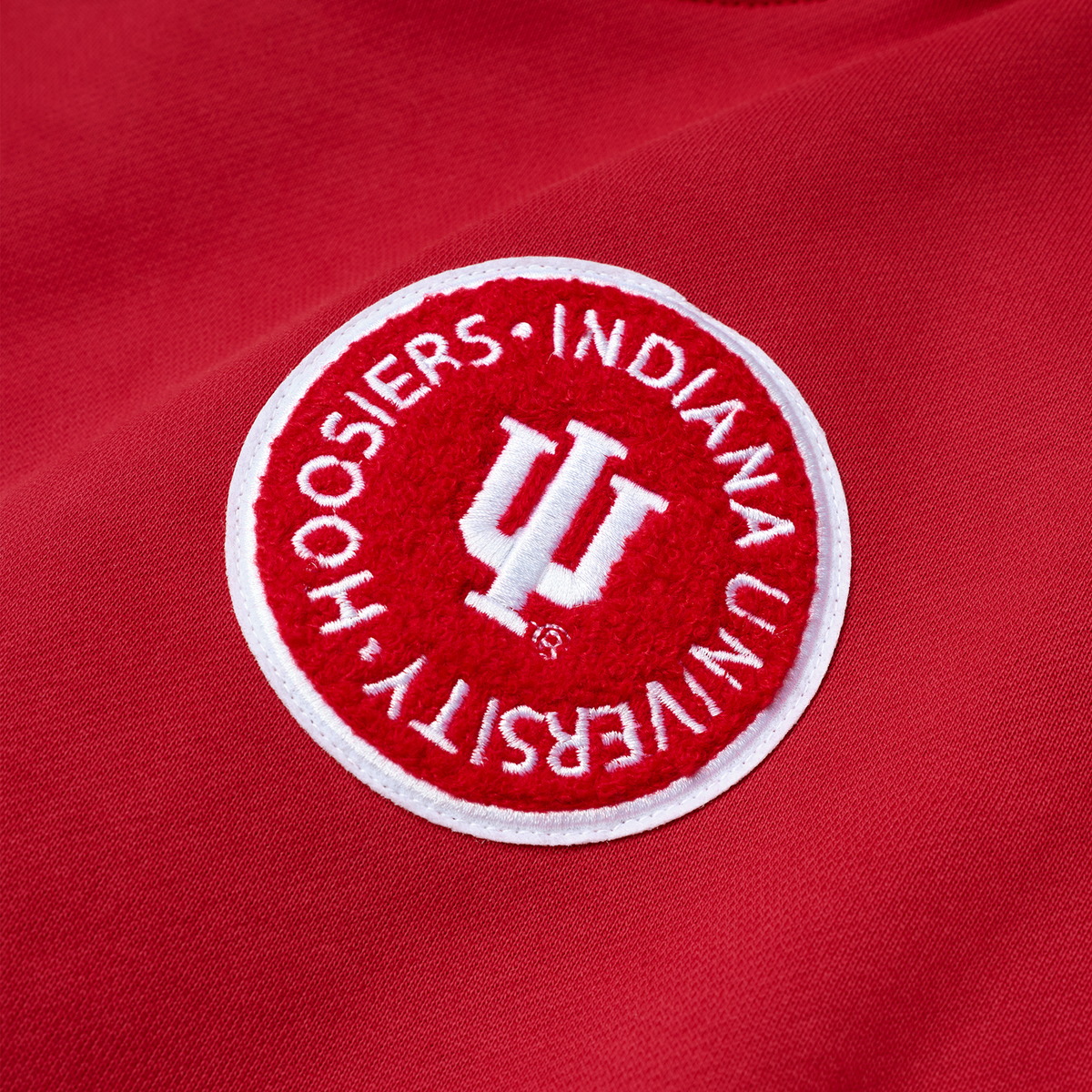 Indiana Hoosiers Campus Heritage Red Crewneck Sweatshirt - Crest Chest View