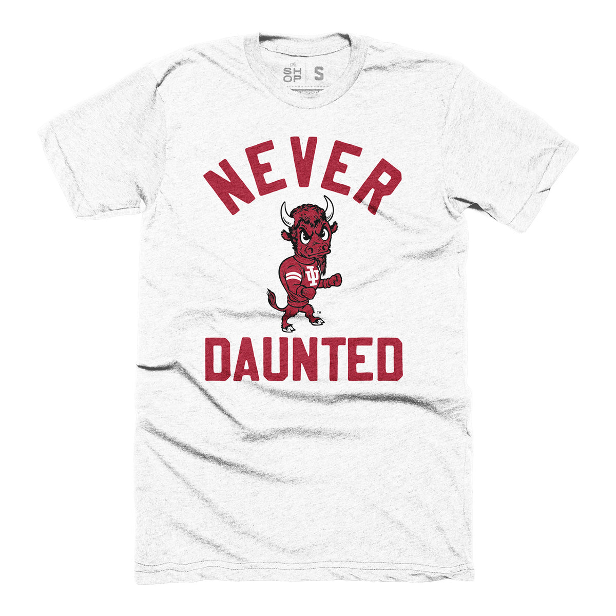 Indiana Hoosiers Hoosier the Bison Never Daunted White T-Shirt - Front View