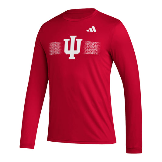 Indiana Hoosiers Adidas Pre-Game Fade Stripe Long Sleeve Crimson T-Shirt - Front View