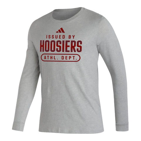 Indiana Hoosiers Adidas Locker Issued By Long Sleeve Grey T-Shirt - Front View