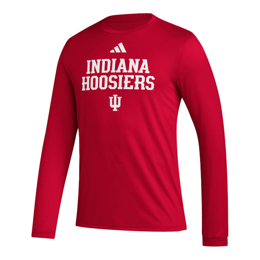 Indiana Hoosiers Adidas Pre-Game Wordmark Long Sleeve Crimson T-Shirt - Front View