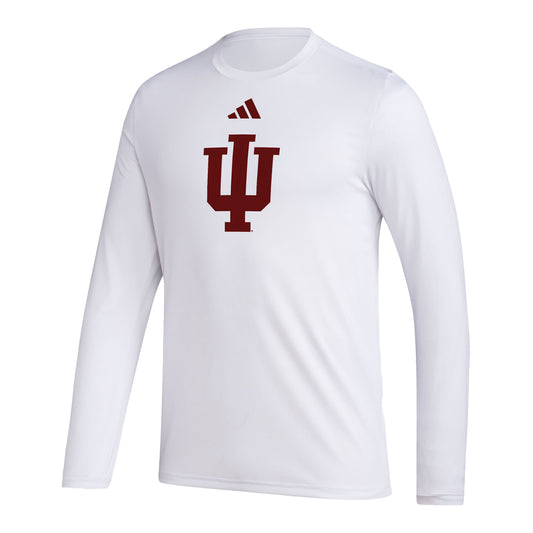 Indiana Hoosiers Adidas Pre-Game Logo Long Sleeve White T-Shirt - Front View