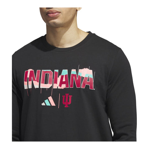 Indiana Hoosiers Adidas BHM Black Long Sleeve T-Shirt - Front Close View