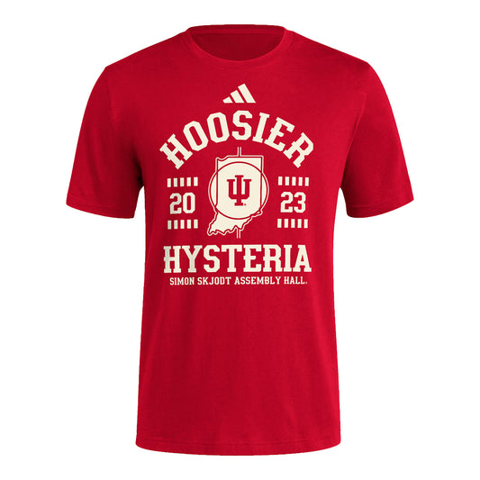 Indiana Hoosiers 2023 Hoosier Hysteria Crimson T-Shirt - Front View