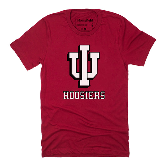 Indiana Hoosiers Drop Shadow Retro Trident Crimson T-Shirt - Front View