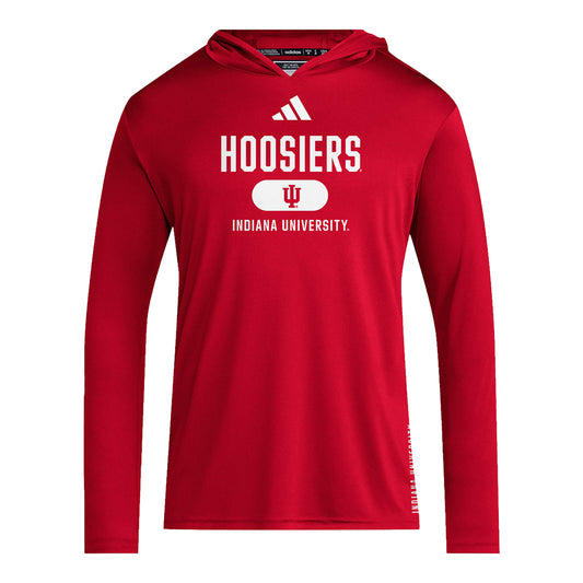 Indiana Hoosiers Adidas Training Hooded Long Sleeve Crimson T-Shirt - Front View