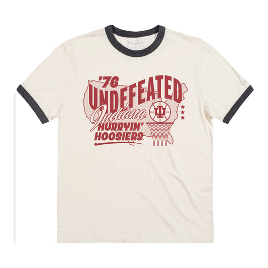 Indiana Hoosiers '76 Undefeated Ringer Basketball White T-Shirt - Front VIew