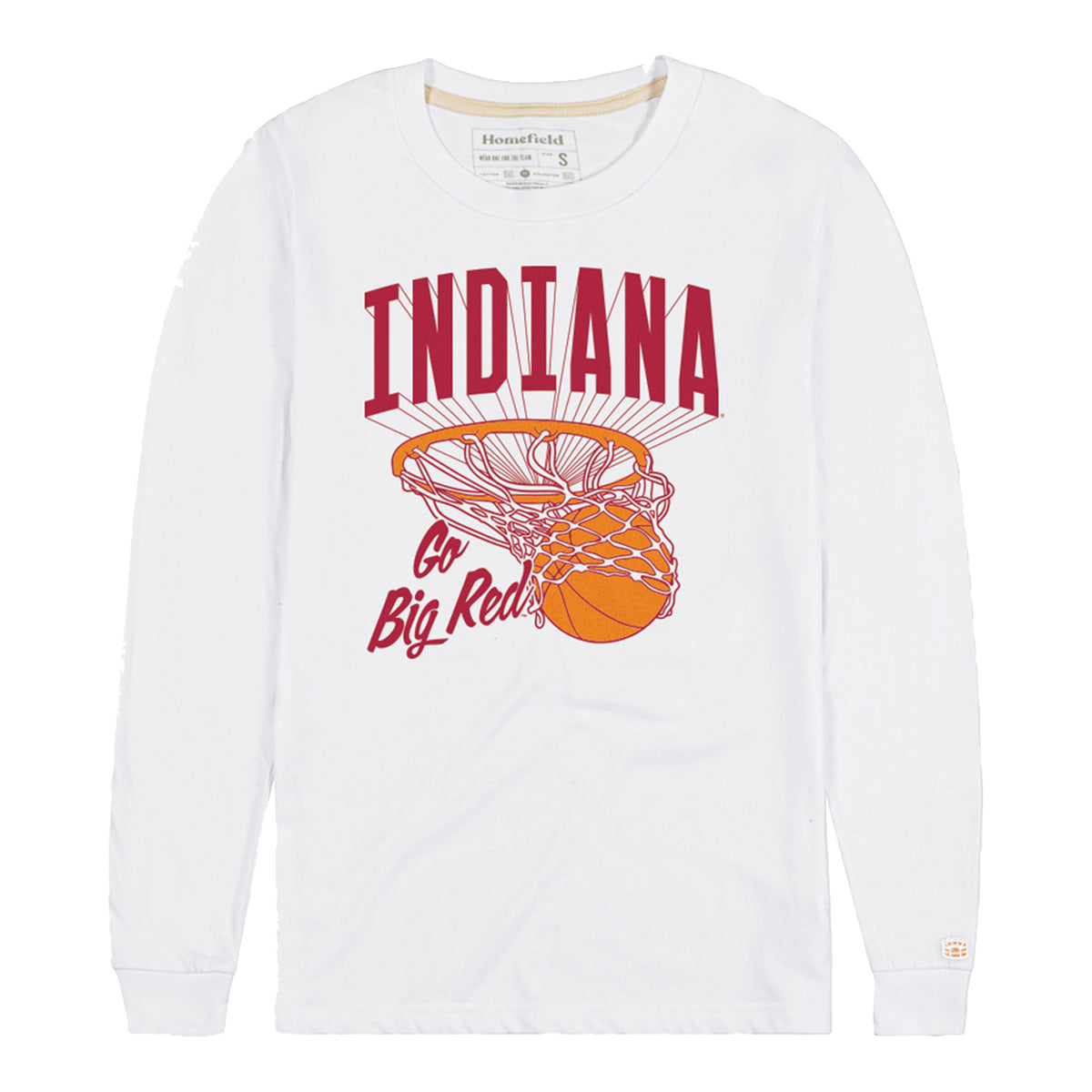 Indiana Hoosiers Go Big Red Retro Basketball Long Sleeve White T-Shirt - Front VIew