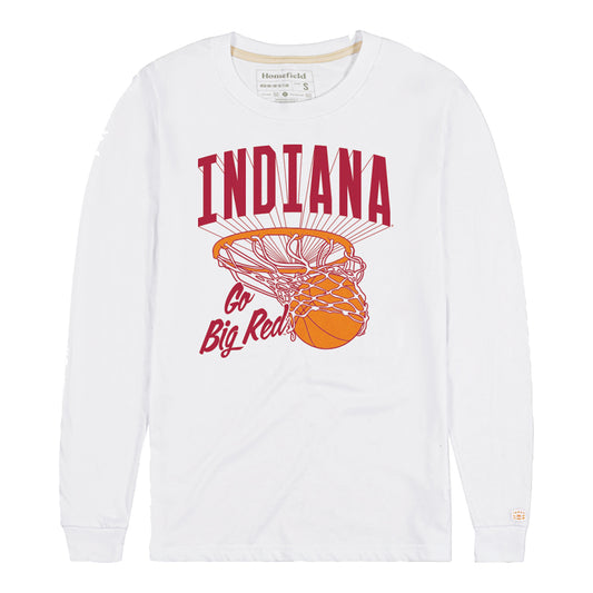 Indiana Hoosiers Go Big Red Retro Basketball Long Sleeve White T-Shirt - Front VIew