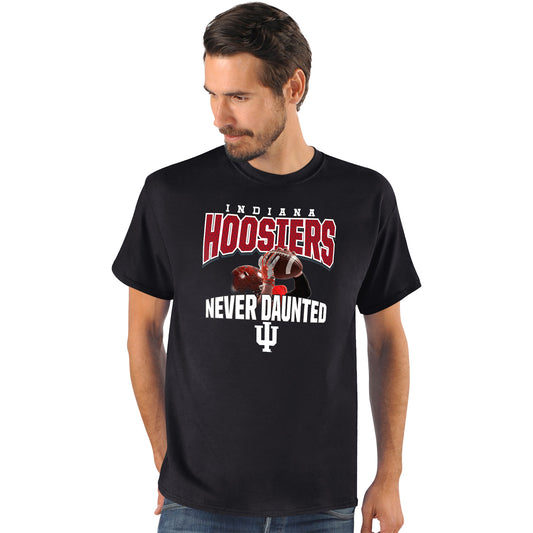 Indiana Hoosiers Football Never Daunted Black T-Shirt - Front View
