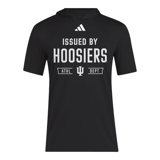 Indiana Hoosiers Adidas Hooded Short Sleeve Black Military T-Shirt - Front View
