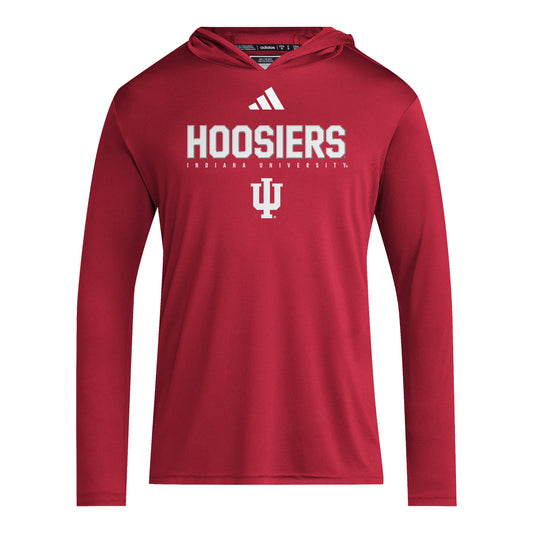 Indiana Hoosiers Adidas Hooded Long Sleeve Red Military T-Shirt - Front View