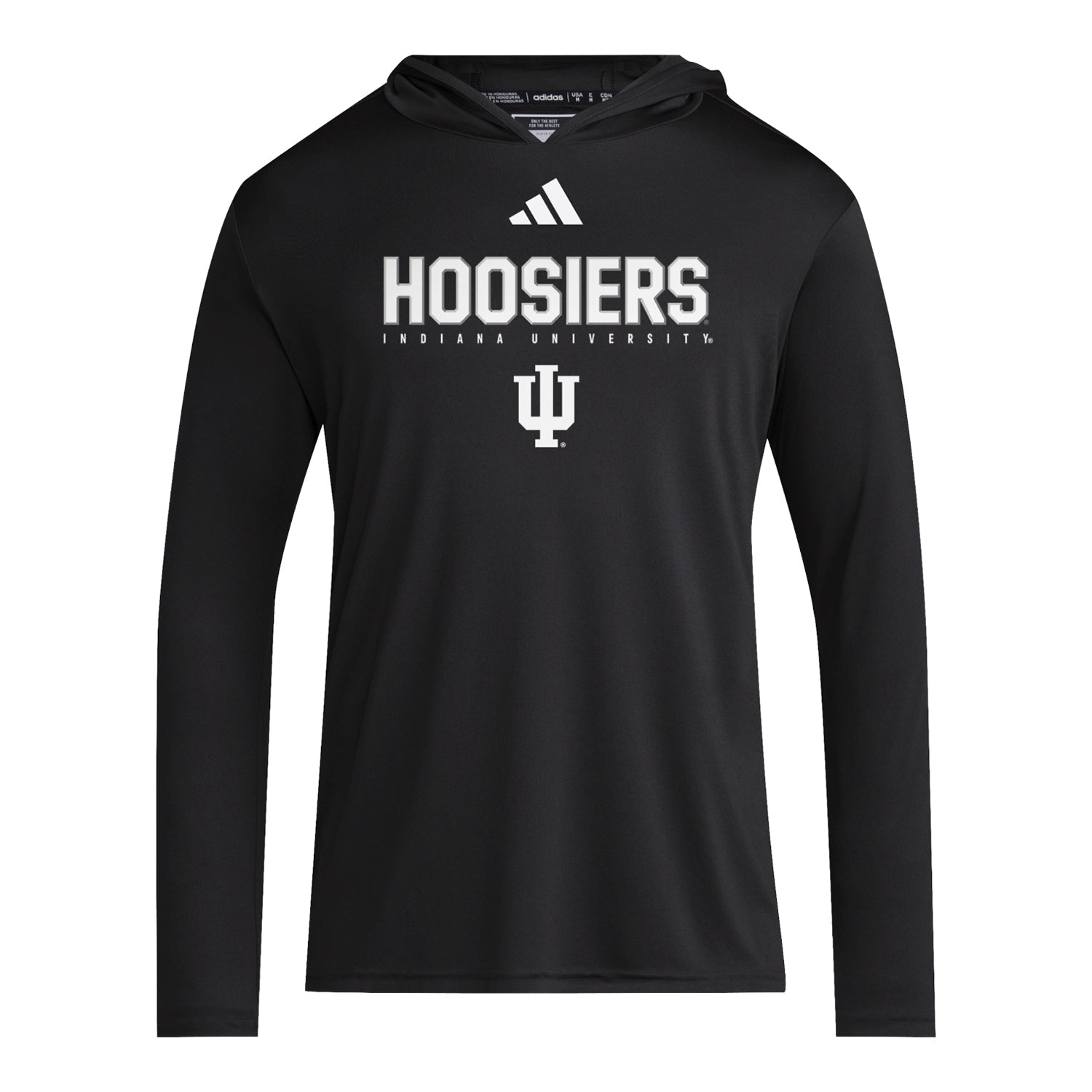 Indiana Hoosiers Adidas Hooded Long Sleeve Black Military T-Shirt - Front View