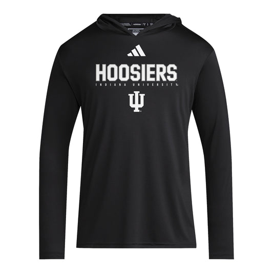 Indiana Hoosiers Adidas Hooded Long Sleeve Black Military T-Shirt - Front View