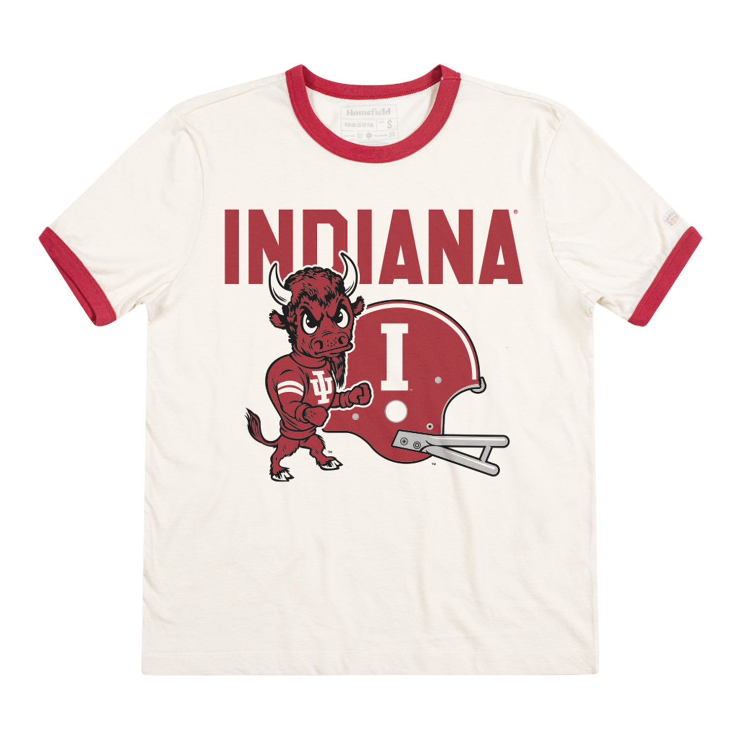 Indiana Hoosiers Bison & Helmet Ringer T-Shirt - Front View