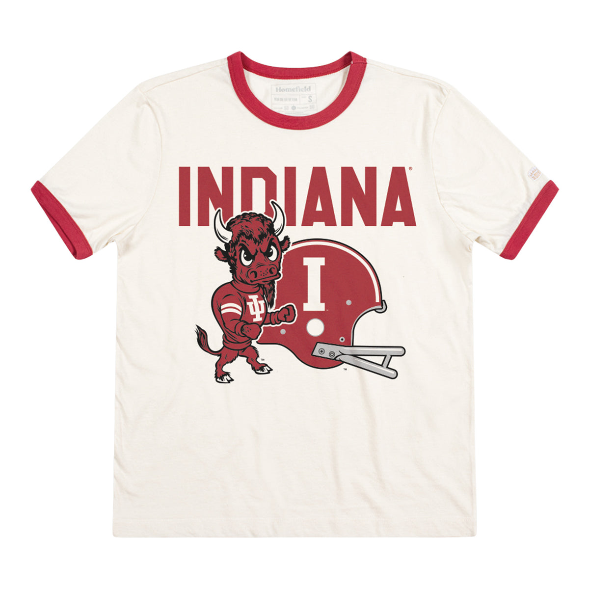 Indiana Hoosiers Bison & Helmet Ringer T-Shirt - Front View