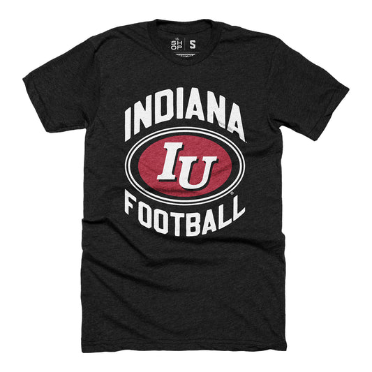 Indiana Hoosiers Football Vintage Logo Black T-Shirt - Front View