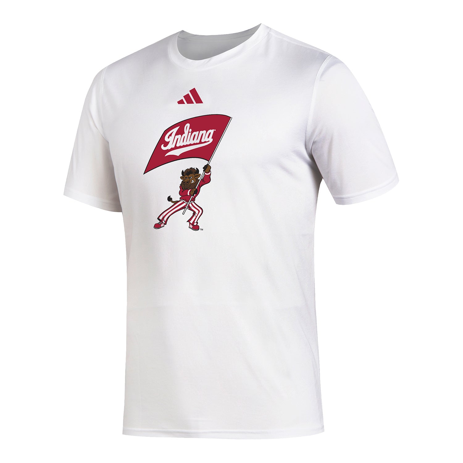 Indiana Hoosiers Hoosier the Bison Flag Waving White T-Shirt - Front View