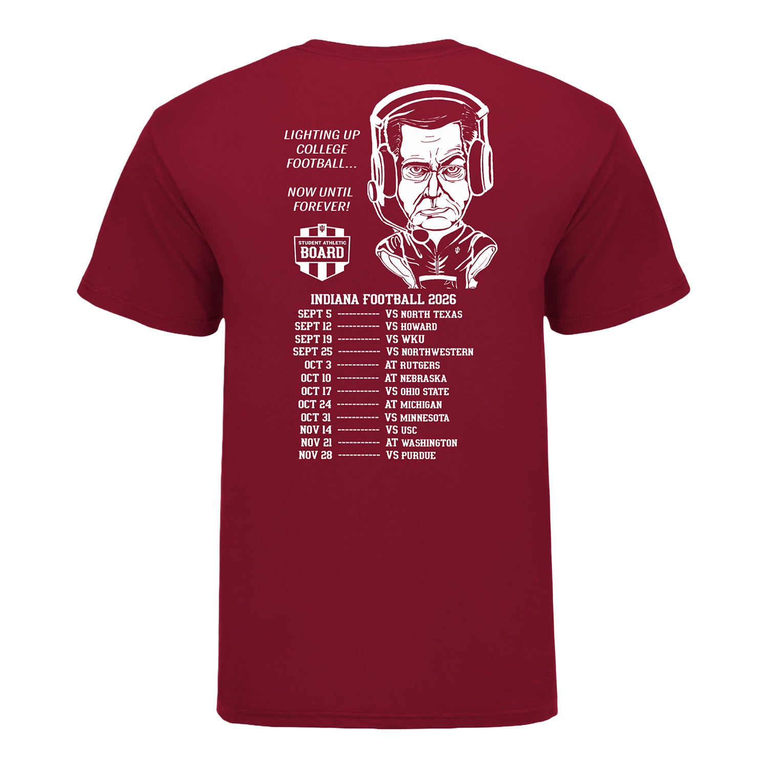 Indiana Hoosiers 2026 Student Football Schedule T-Shirt - Back View