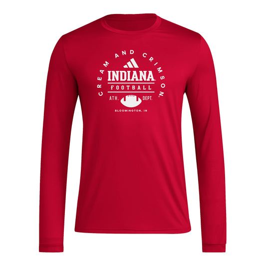 Indiana Hoosiers Adidas Football Long Sleeve Crimson T-Shirt - Front View