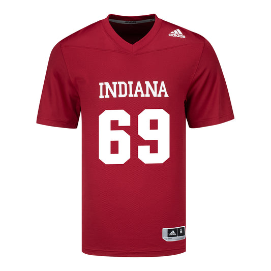 Indiana Hoosiers Adidas #69 Carl Biddings IV Crimson Student Athlete Football Jersey - Front View
