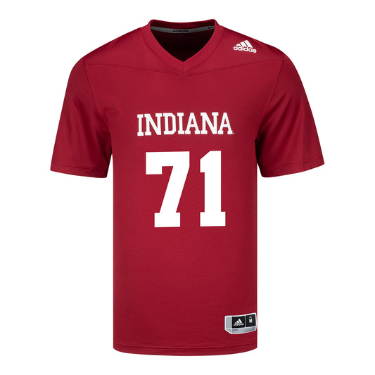 Indiana Hoosiers Adidas #71 William Larkins Crimson Student Athlete Football Jersey - Front View