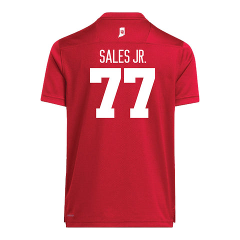 Indiana Hoosiers Adidas #77 Joshua Sales Jr. Crimson Student Athlete Football Jersey - Back View