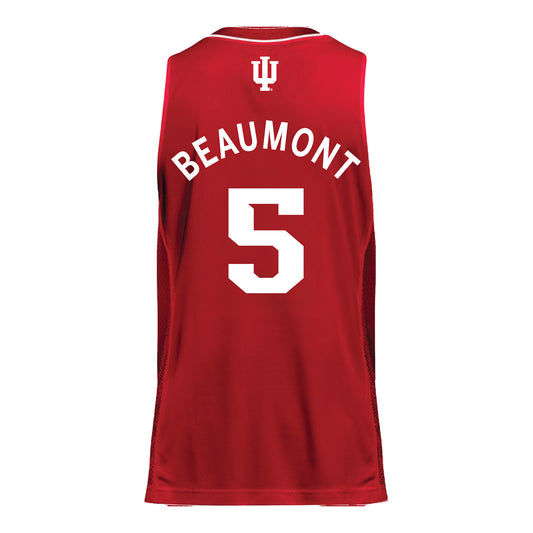 Indiana Hoosiers Adidas #5 Lenee Beaumont Student Athlete Crimson Basketball Jersey - Back View