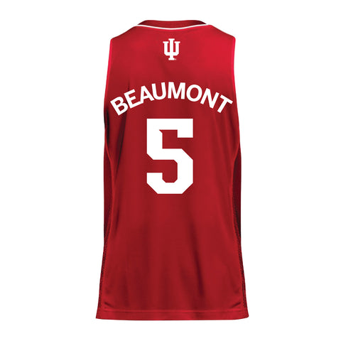 Indiana Hoosiers Adidas Crimson Women's Basketball Student Athlete Jersey #5 Lenee Beaumont - Back View